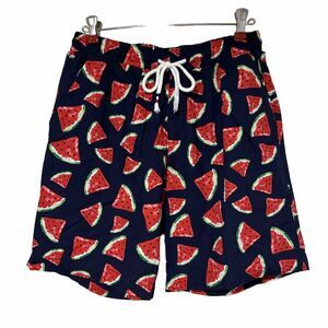 Jogal Watermelon Mens Shorts Sz Medium Navy Blue Red Drawstring Elastic Hawaiian